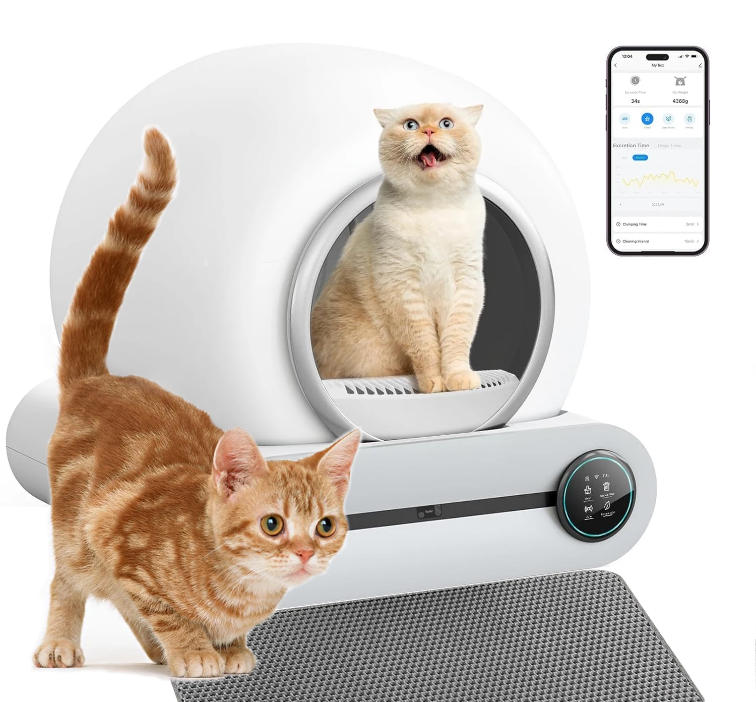 

Smart Automatic Cat Litter Box, Self-Cleaning, Odor Control, App-Controlled, for Multi-Cat Homes