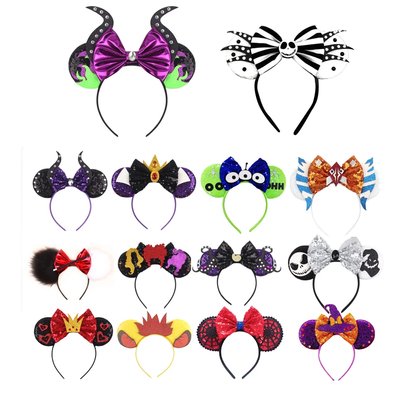 

New Halloween Mickey Mouse Ears Headbands 5"Hair Bow Minnie sequin Head Buckle Xmas Party Dress Up Kids Gift Children's Hairband