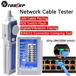 TOOLTOP ET608 LCD Display LAN Tester Dual Lithium Battery Network Connector Crimp Test POE Flash Digital Vibration Cable Tracing