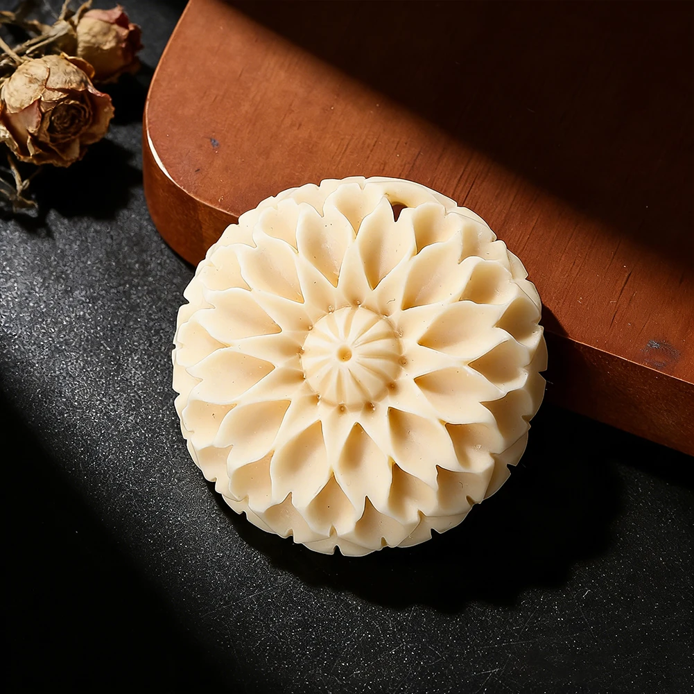 Tagua Nut Figurines Miniatures Engraved Daisy Peony Bead Natural Ivory Nut Collectibles Decor Craft DIY Jewelry Keychain Pendant