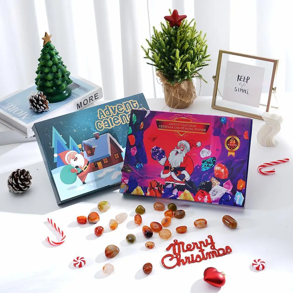 

Christmas Advent Calendar Natural Crystal Gemstones Collection Box 24 Days Countdown Calendar Crystal Stone Gift Box For Kids