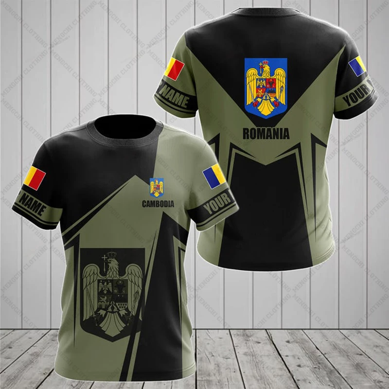 Romania Emblem Customize Unisex T-shirts Summer Loose Oversized Dark Green Tees Casual Short Sleeve Tops For Adults and Children