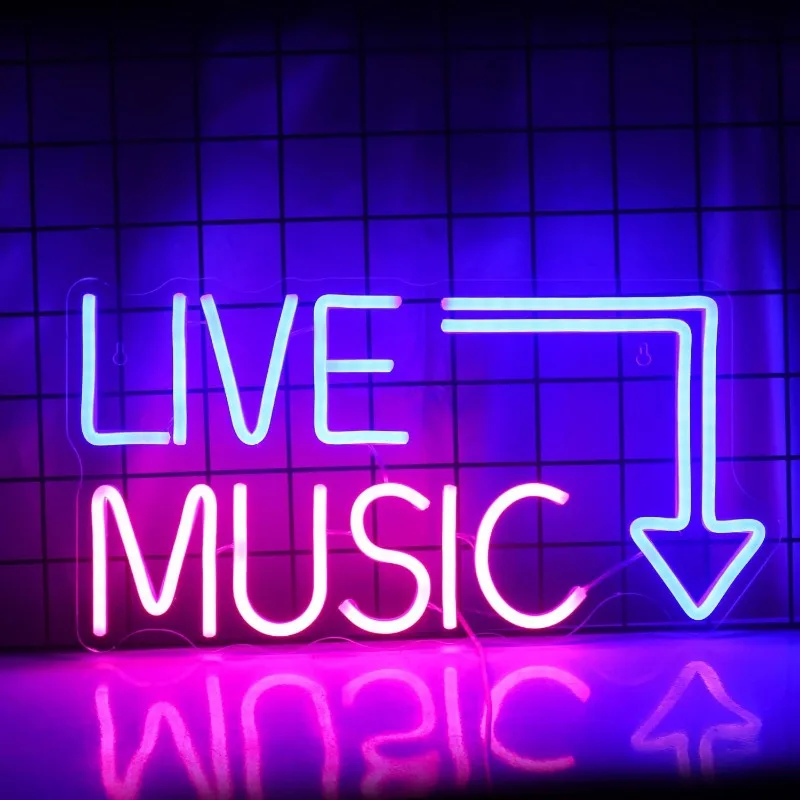 Live Music Neon Music Letters Neon Light Neon Bar Sign Light Up Sign Suitable for Bar Music Studio Bedroom Wall Decor Party Club