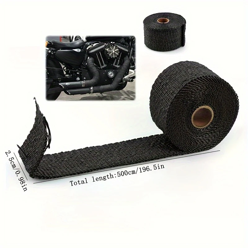 

1 Roll Motorcycle Exhaust Thermal Tape Sports Muffler Wrap 2.5cmX5M Heat Shield Resistant Heat with Stainless Ties Dirt Bike Car
