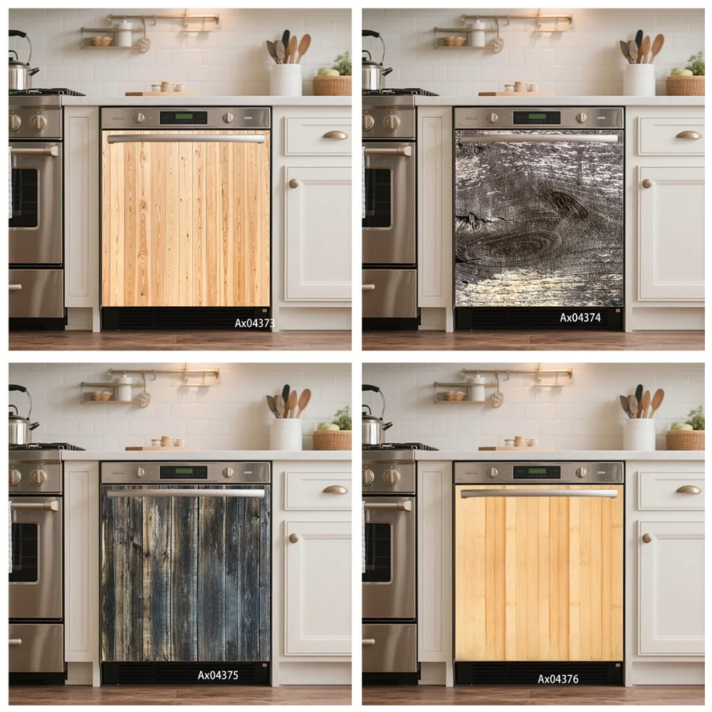 Natural Rustic Wood Bamboo Slat Texture Dishwasher Door Sticker Self Adhesive Farmhouse Industrial Minimal Cabinet Washer Decor
