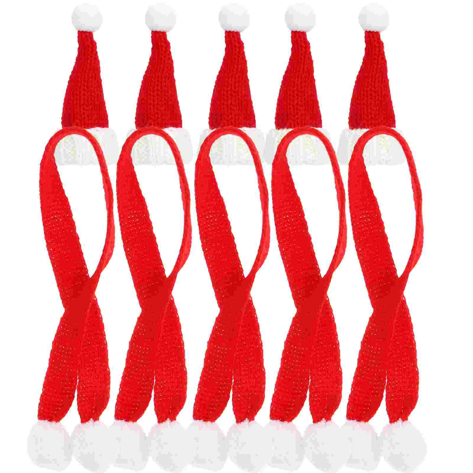 

5 Sets Christmas Bottle Decoration Mini Scarf Dining Table Santa Hats Crafts Red