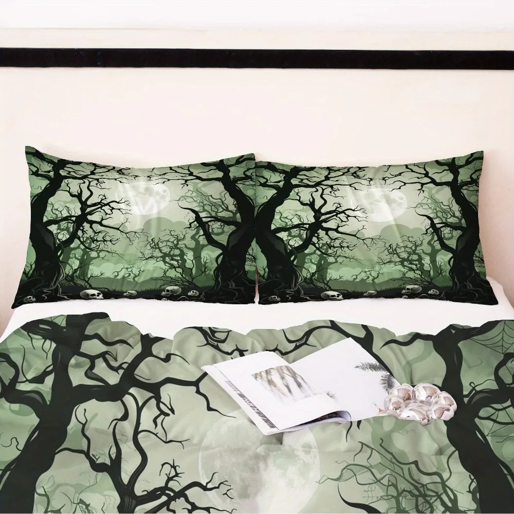 Set biancheria da letto di Halloween Teschio Nebbia Foresta Alberi appassiti Stampa Copripiumino accogliente King Queen Twin Size Regalo di compleanno Arredamento camera da letto