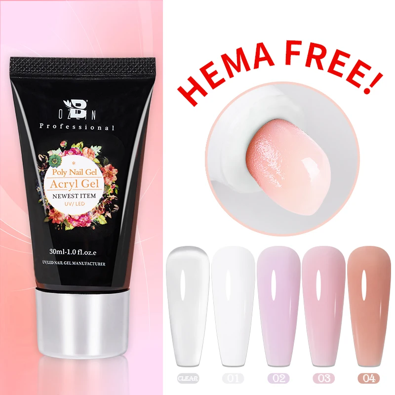 BOZLIN Hema Free Poly Nail Gel 30ML Acrylic Gel Finger Extension Transparent Jelly Nail Art Extension Quick Building Soak Off UV