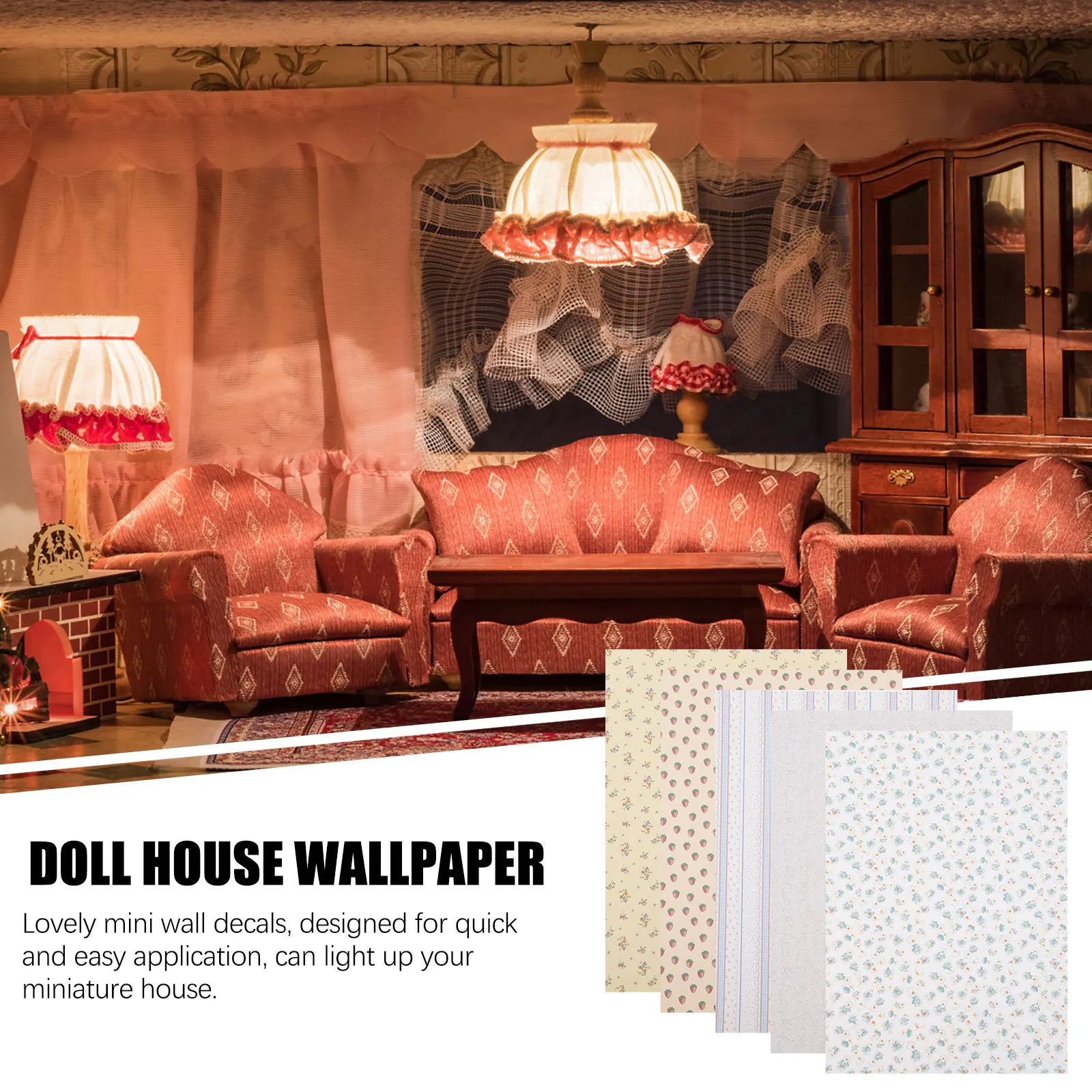 

5 Sheets Miniature Dollhouse Accessories Wall Stickers for Living Room Wall Decor Self Stick No Glue Needed Smooth Surface