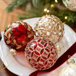 8cm Christmas Tree Decorations Glitter Glass Ball Ornaments Xmas 2025 New Year Glass Painting Christmas Tree Hanging Decor