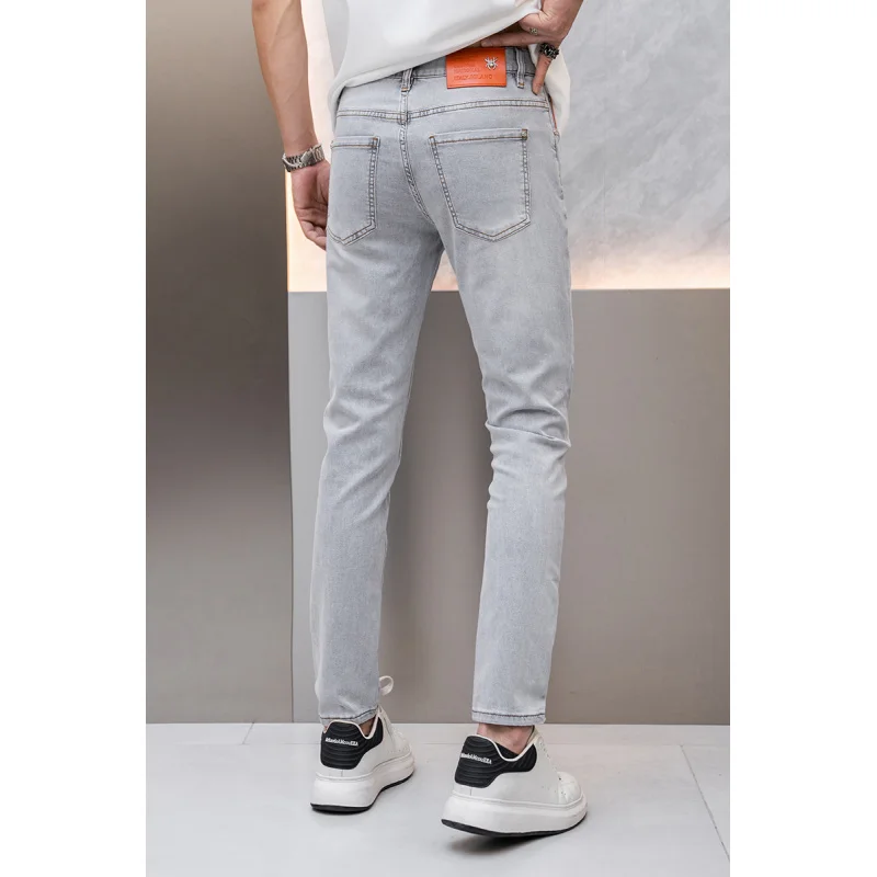 Light Gray Summer Jeans Men's Fashionable Simple High-End Quality Men's Stretch Slim Thin Light Luxury Trousers