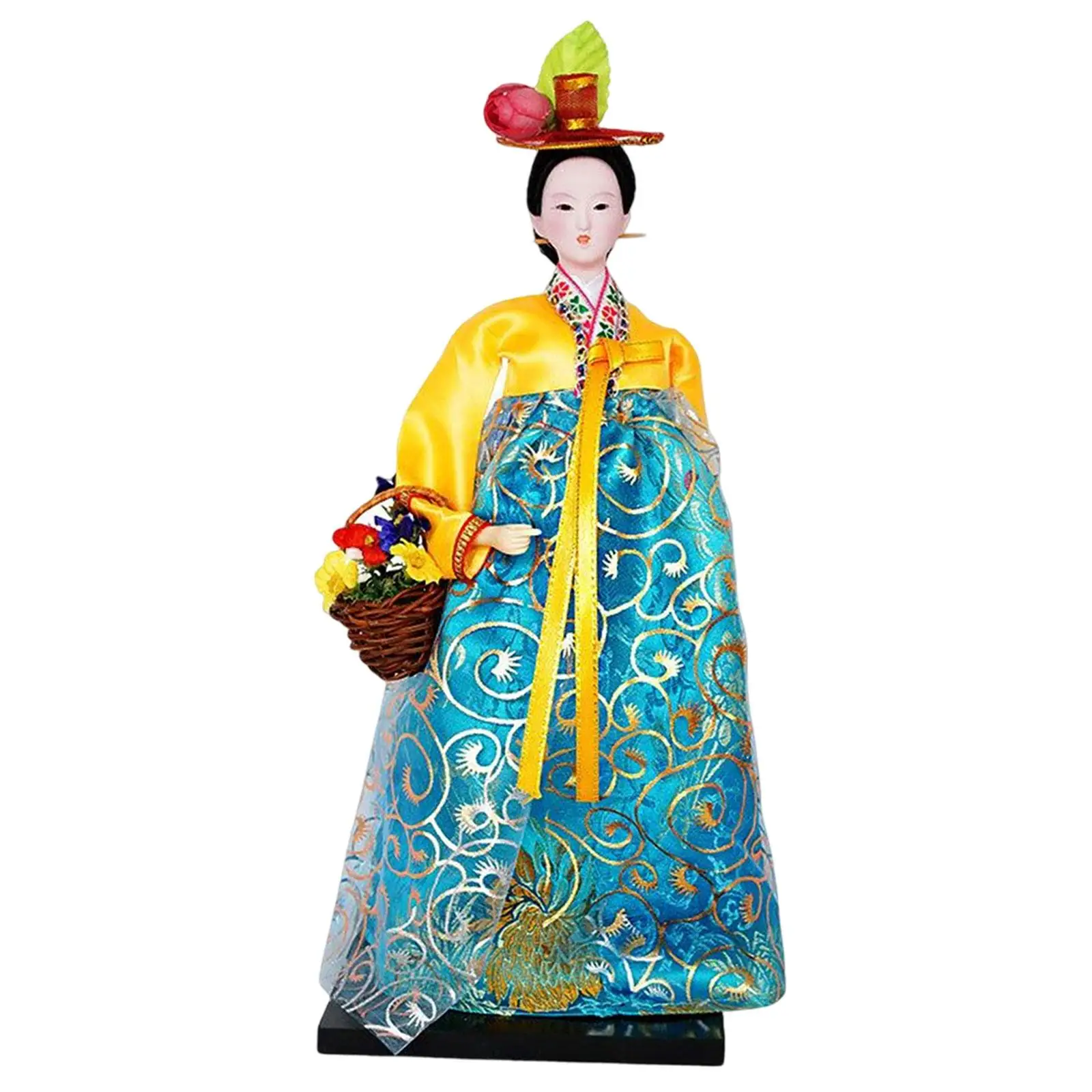 Traditional Hanbok Geisha Figure Fabric Collectible Doll Miniature Oriental Statue Free Standing for Living Room