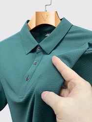 Plus Size 9xl 8xl 7xl Summer High-End Mesh Ice Silk Short-Sleeved T-Shirt Men's Polo Shirt Collar Solid Color Quick Dry Polos