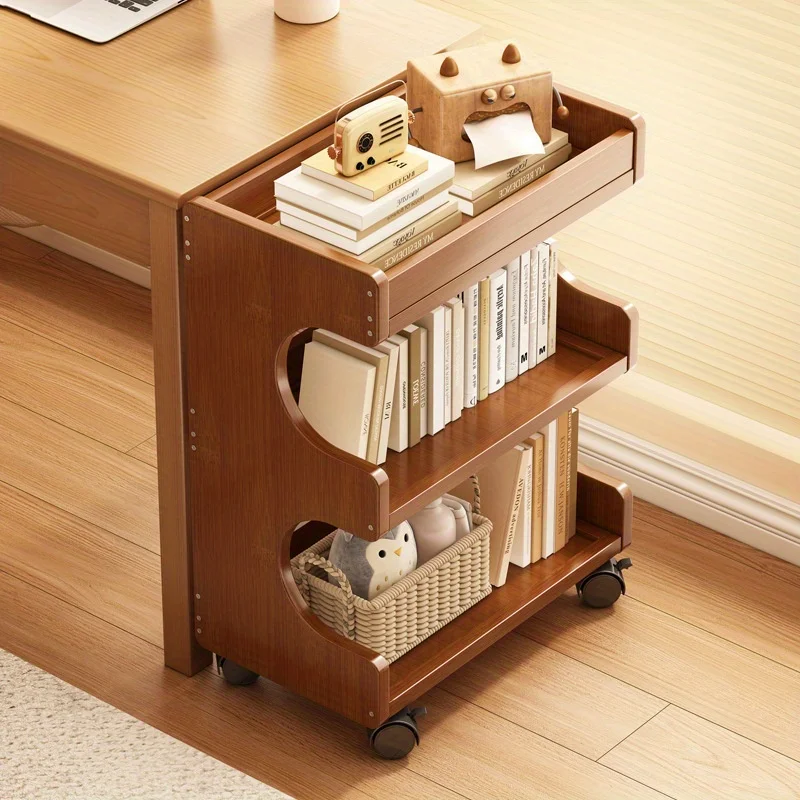 

Mobile Storage Unit with Rolling Shelves - Heavy-duty Wooden 4-tier Open and Closed Shelves, Space-saving Wheeled Trolley