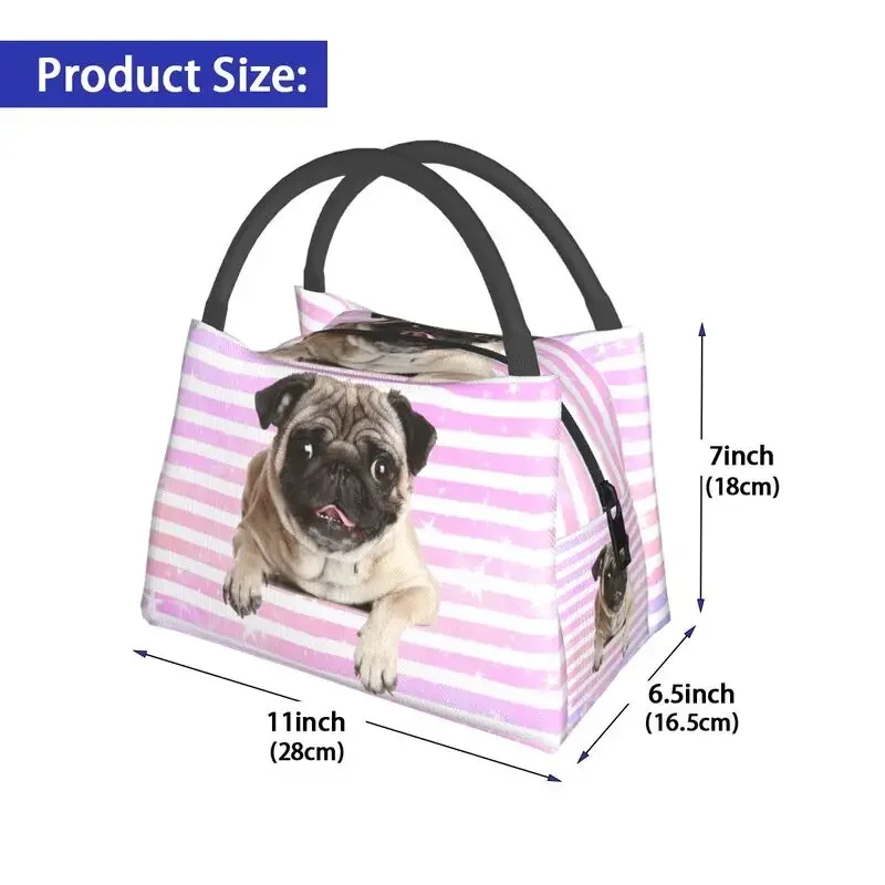 Lovely Pug Dog Insulated Lunch Tote Bag for Women Portable Cooler Thermal Bento Box Outdoor Camping Travel