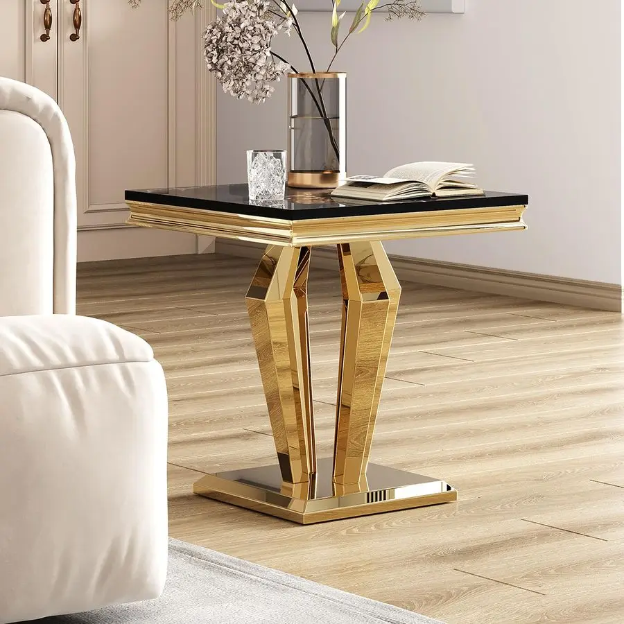 

Marble End Table, Modern 23 Square Side Table with Marble Tabletop and DiamondShape Stainless Steel Base for Living Room, Bedroo