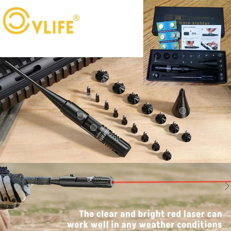 

CVLIFE Red Laser Bore Sight Multiple Caliber For 177 to 12GA Caliber Big Press Switch BoreSighter 2 Sets of Batteries