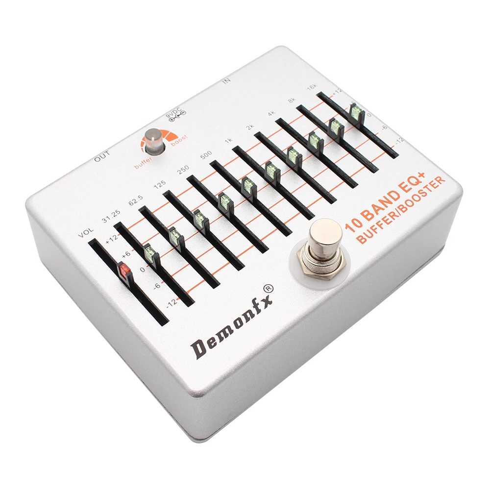 Demonfx 10‑Band Graphic EQ Buffer Booster Effect Pedal Noise‑Reduction Circuit ±12dB Slider for Electric Guitar Bass