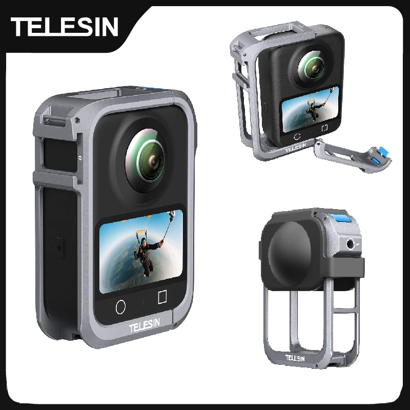 

For TELESIN Protective Cage Set for OSMO 360 with Aluminum Alloy Frame and Dual Cold Shoe Adapter Camera Cage