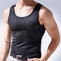 Tops para hombre, chaleco de seda helada, ropa exterior, camisetas sin mangas transpirables con agujeros de malla de secado rápido, chaleco fresco de verano, tanques de viaje para playa