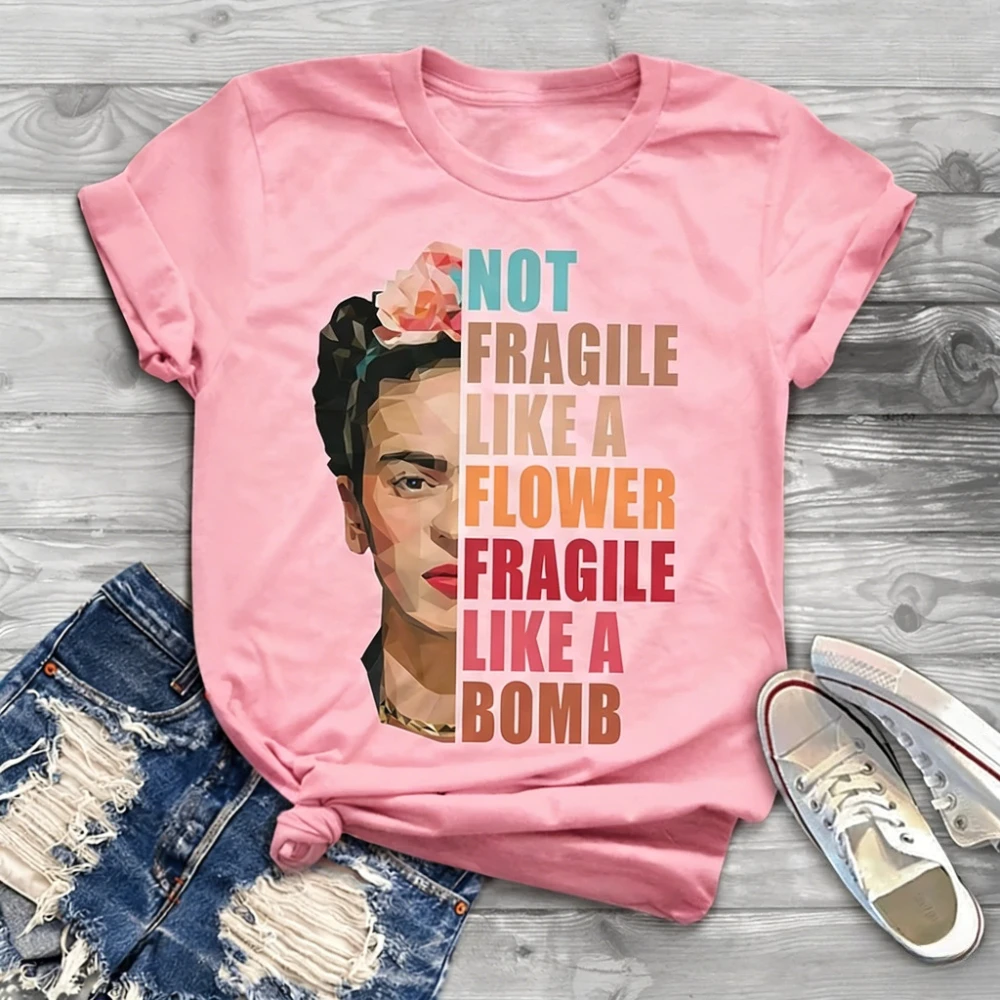 Not Fragile Like A Flower Fragile Like A Bomb Funny Vintage T-Shirt Frida Khalo Shirt Feminist TShirt Women Rights Streetwear view 4