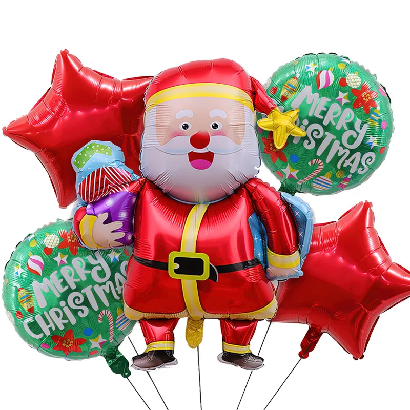 5pcs Christmas Aluminum Film Balloon Set with Merry Christmas Party Theme Decoration Balloon Santa Claus Snowflake Gift Decor