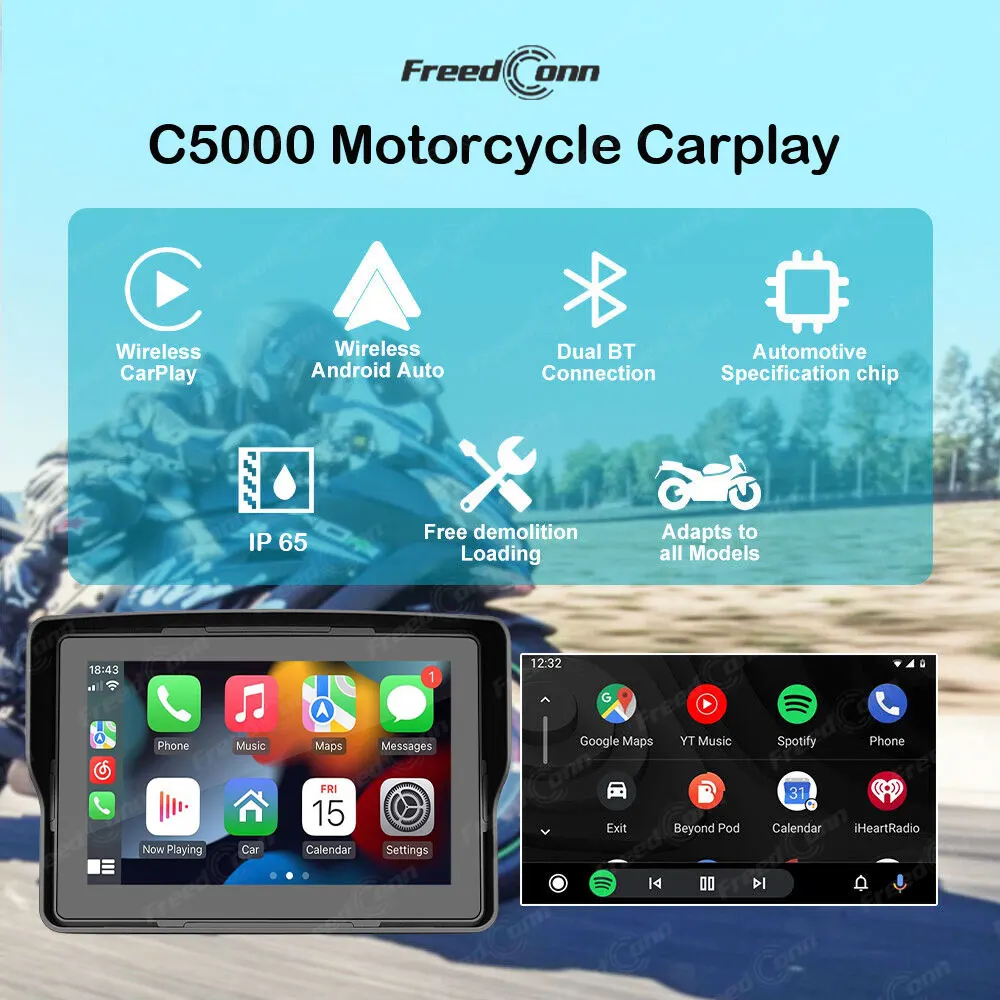 Freedconn C5000 Motorcycle Navigation Carplay DVR Bluetooth Car play 5