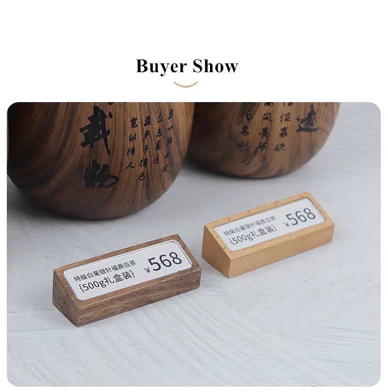 Small Wood Table Acrylic Label Holder Price Tags Displays Menu Paper Sign Holder Data Card Holder Display Stand