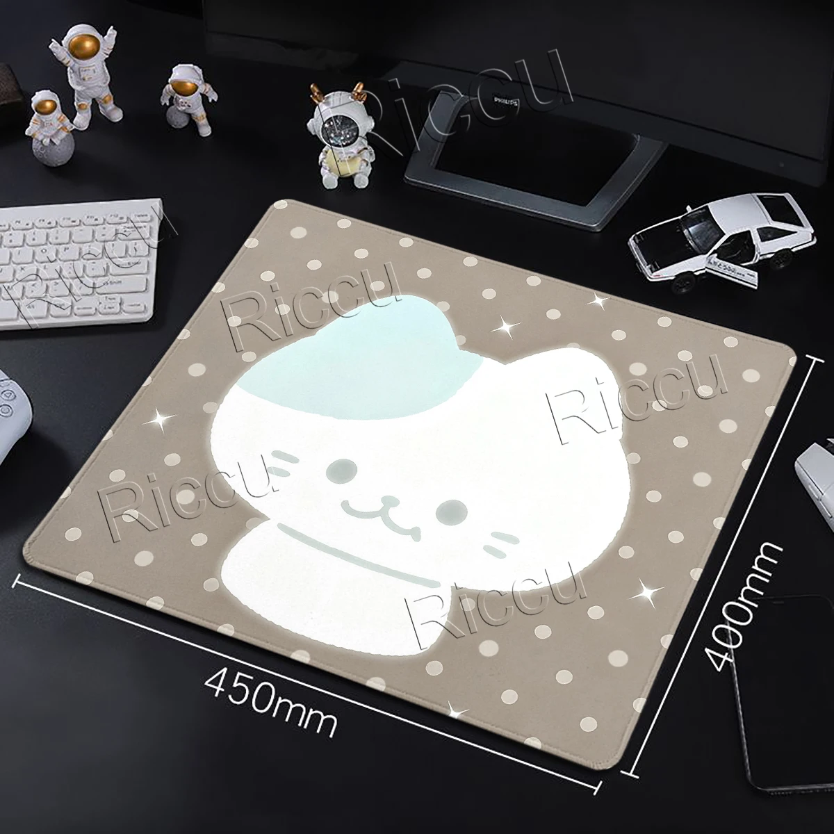 Kawaii Cat Mouse Pad White Deskmat Minimalistic Gaming Laptop Small Size Desk Rug Anime Office Accessories Gamer Keyboard Carpet