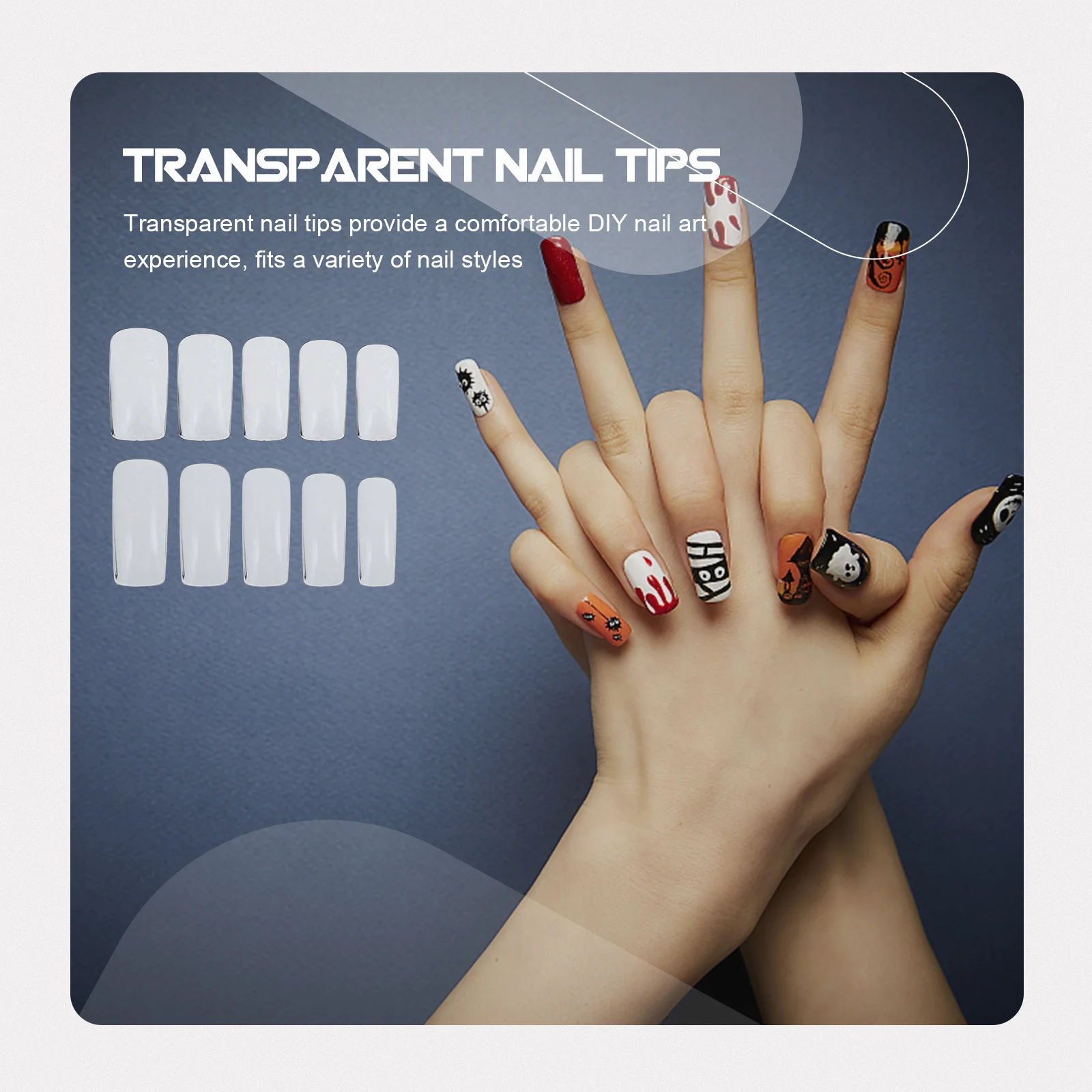 500 قطعة من أطراف الأظافر الصناعية الشفافة ذات الغطاء الكامل، اضغط على مجموعة أظافر للنساء، فن الأظافر بنفسك متوسط الطول #5