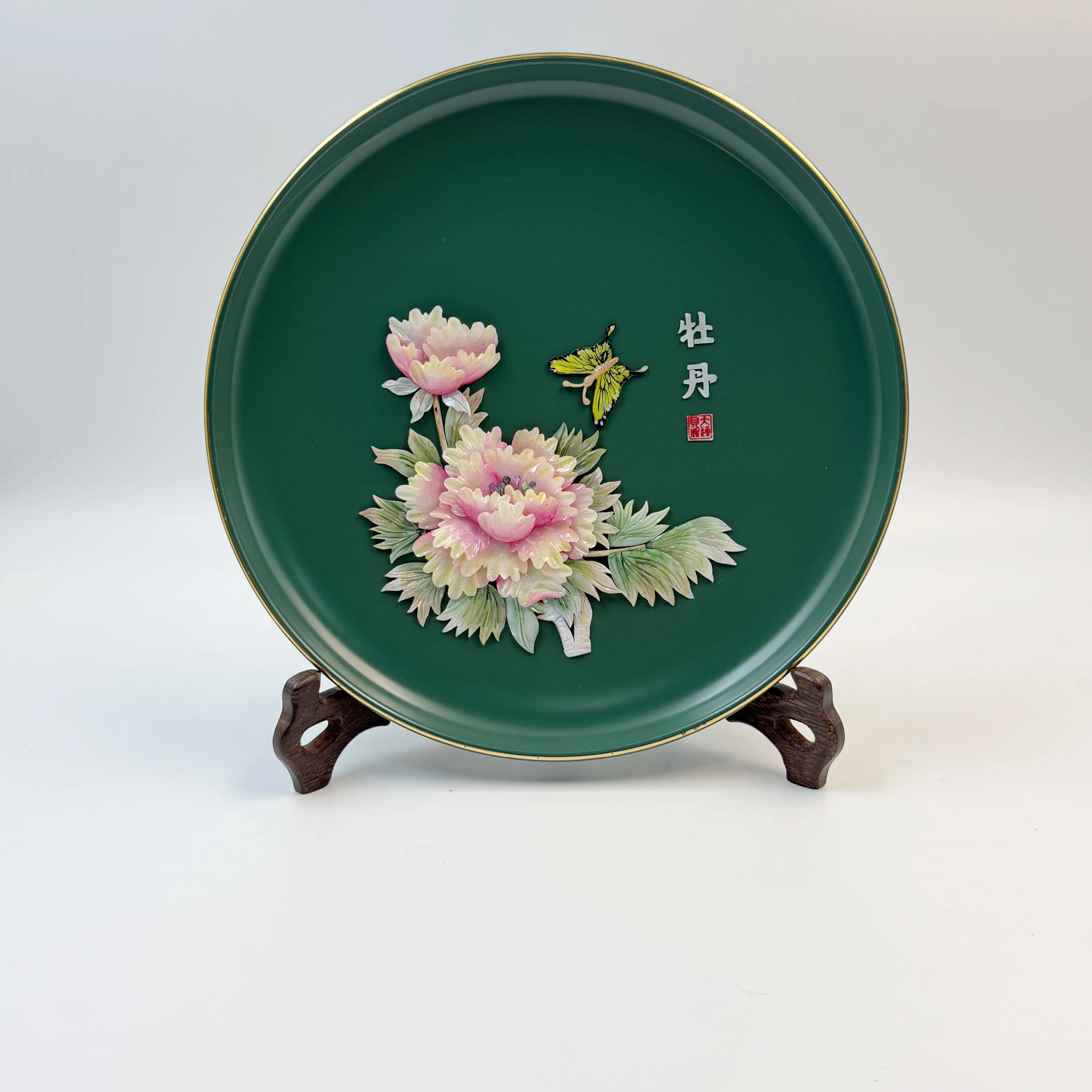 Chinese Shell Carving Art Plate, Desktop Ornament, Home Decor Keepsake & Gift