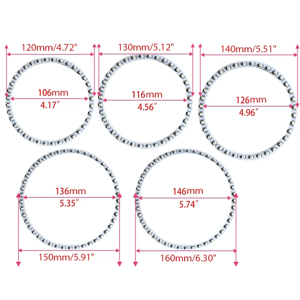 1 قطعة DC12V 30/40/50/60/70/80/90/100/110/120/160 مللي متر 3528 SMD سيارة Led عيون الملاك هالة مصباح مصمم على شكل حلقة سيارة ضوء أبيض أخضر أصفر أزرق