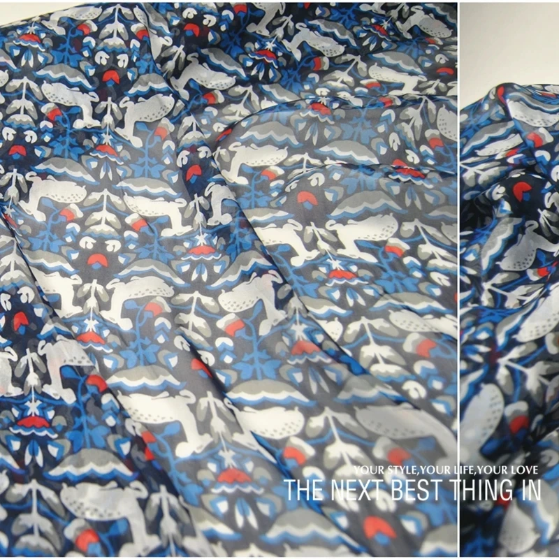 Clear Grain Good Texture Smooth Pure Silk Chiffon Fabric 114cm Width Digital Printing Deers for Lady Men Cloth Shirt Skirt