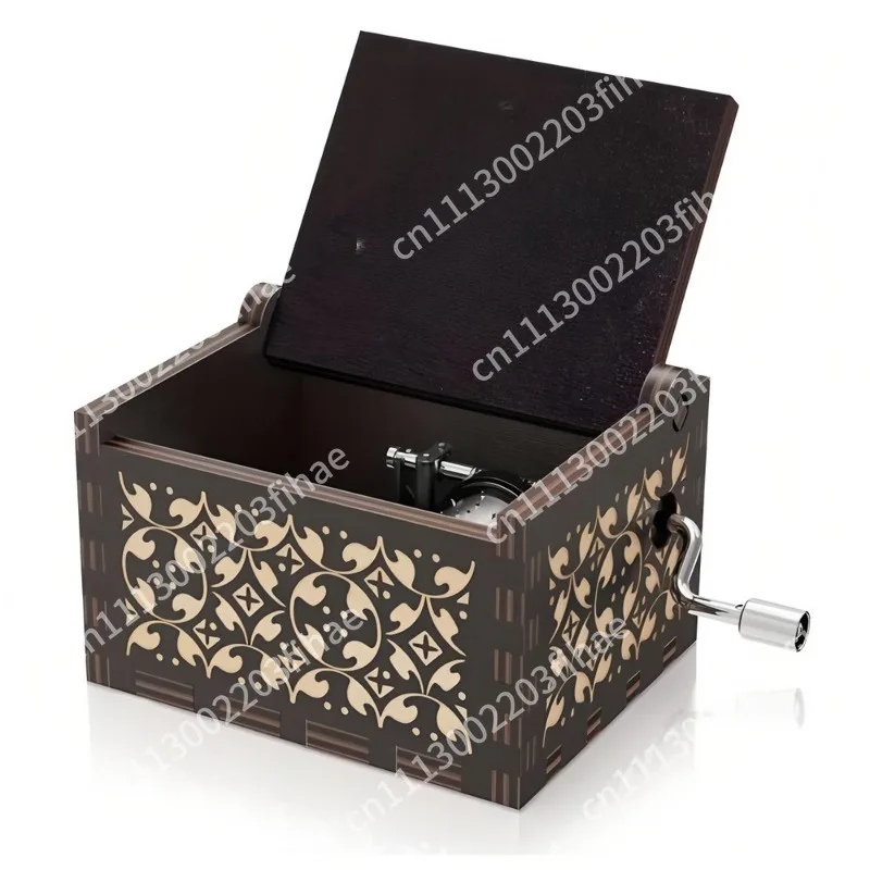 Hot-selling retro engraved wooden hand-cranked music box UV color printing music box