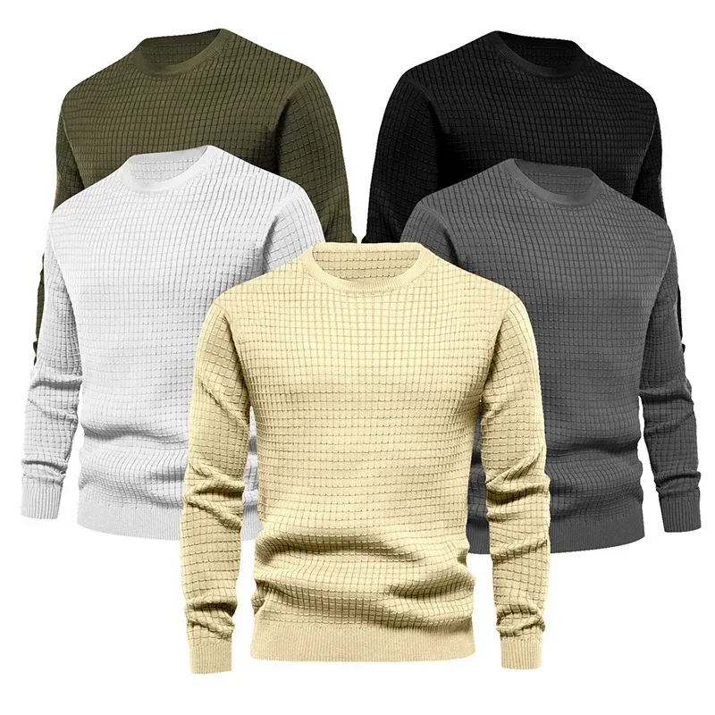 

Men Pullovers Tops Sweaters Round Neck Full Sleeve Casual Regular Solid Splice Knitted Top Simple Sweater Autumn Winter New