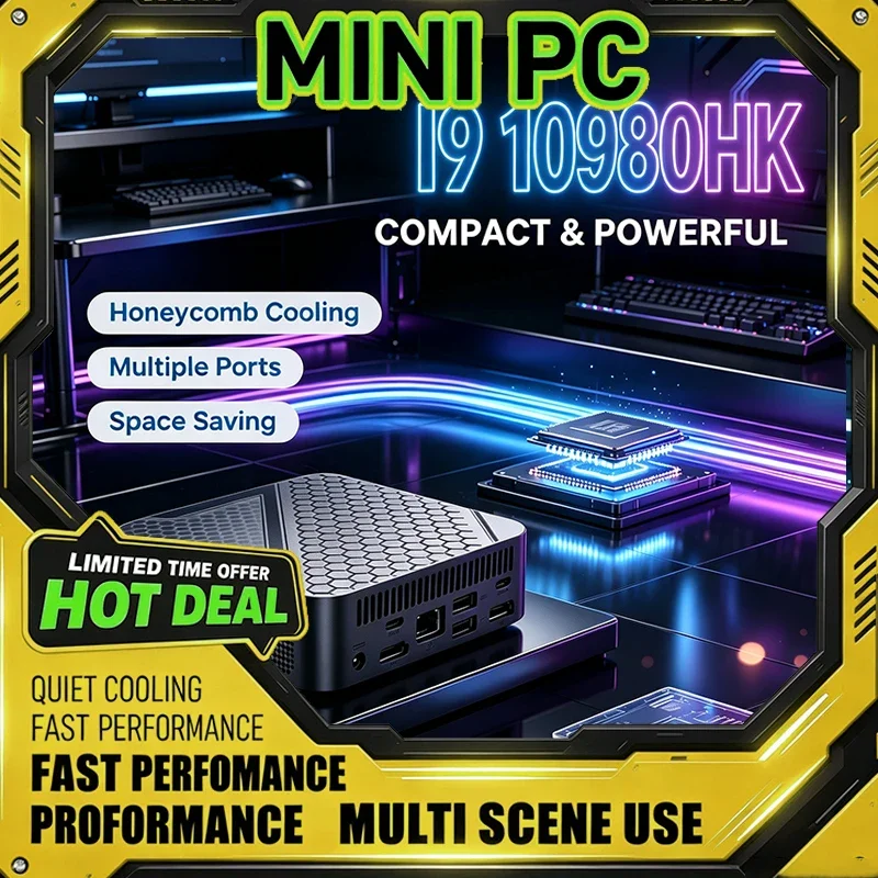 New I9 10980HK Mini PC Honeycomb Cooling Design Multiple Ports Space‑Saving Desktop Computer for Home Office Business Daily Work