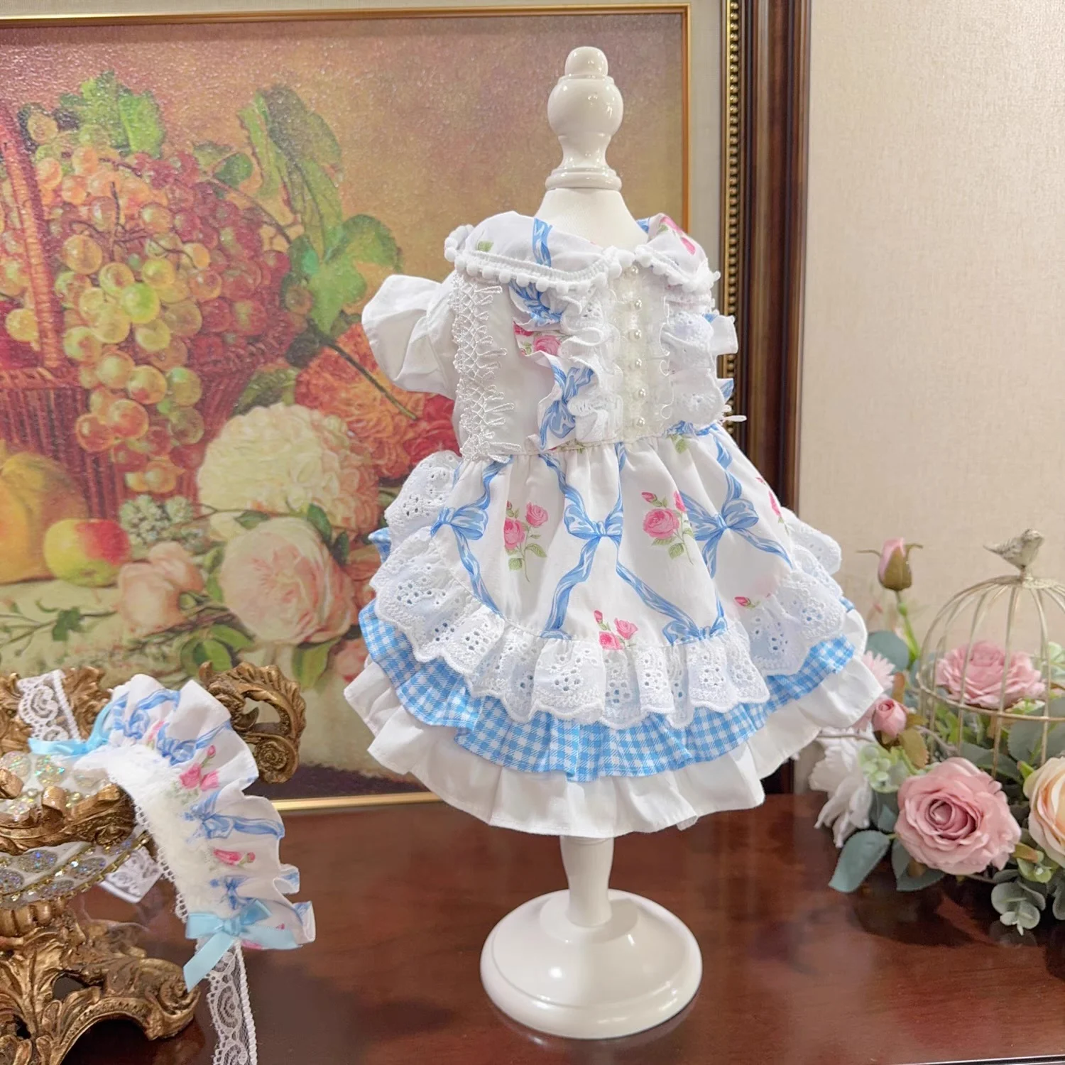 Original pet cat dog rabbit dress Princess dress four seasons blue pastoral style