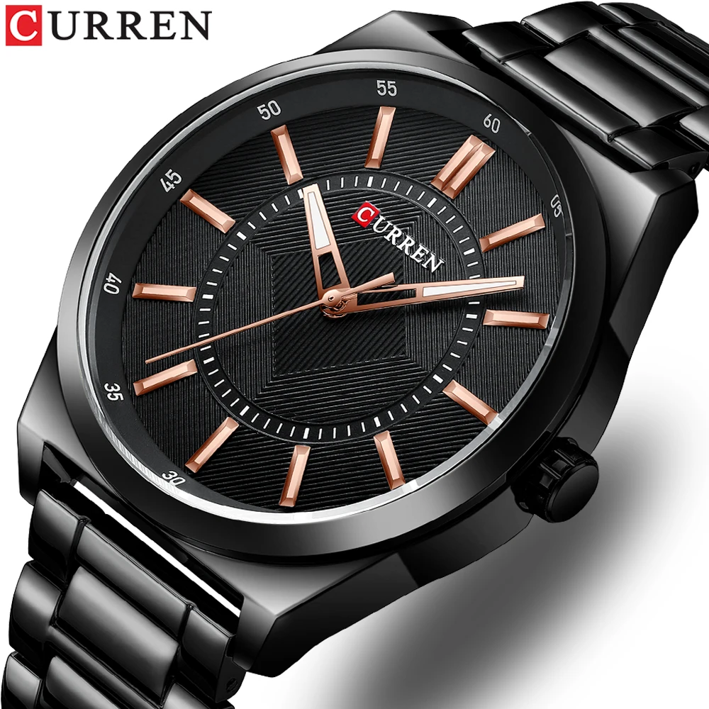 

CURREN 2024 Classic Black Business Wristwatch Luxury Stainless Steel Casual Quartz Watch for Men Gifts Waterproof Brand Clock