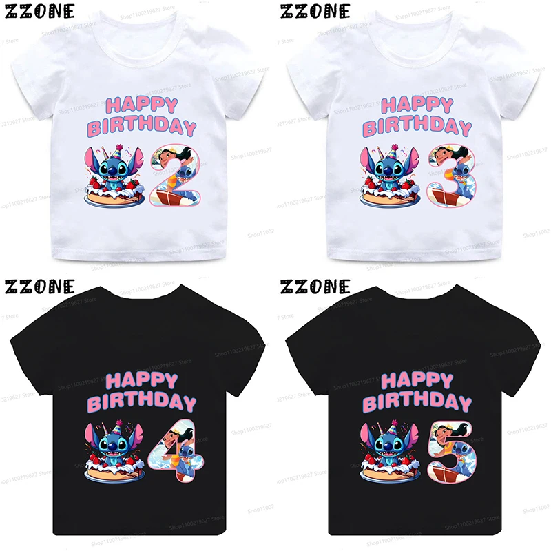 

Stitch Print Birthday Girls T shirt 1 2 3 4 5 6 7 8 9 Years Cartoon Kids Clothes Baby Boys Tops Children Short Sleeve T-Shirt