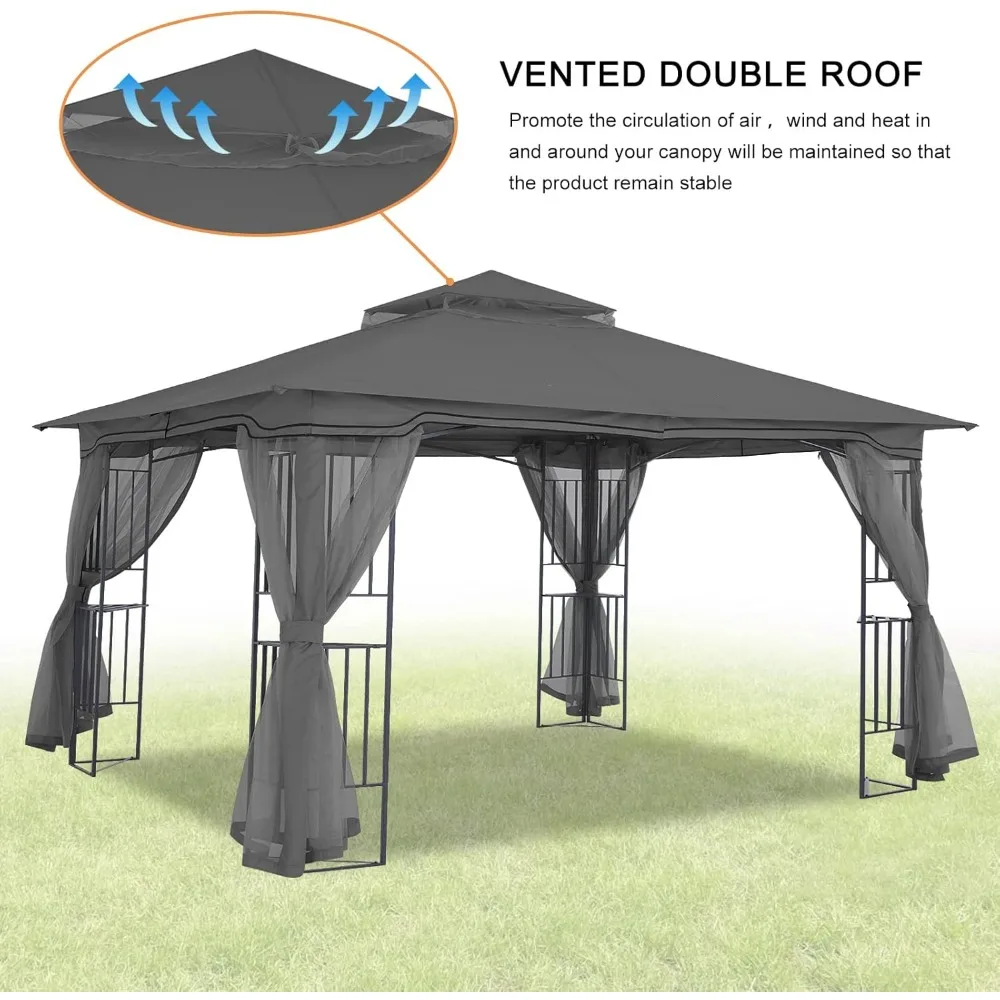 Gazebo exterior para patio con paredes de mosquitera de red y diseño de estante esquinero (11x11)