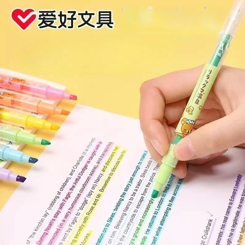 6Pcs/Set AIHAO 64125 Rilakkuma Highlighter Kawaii Expression Paint Marker Pen School Office Office Stationery Supply