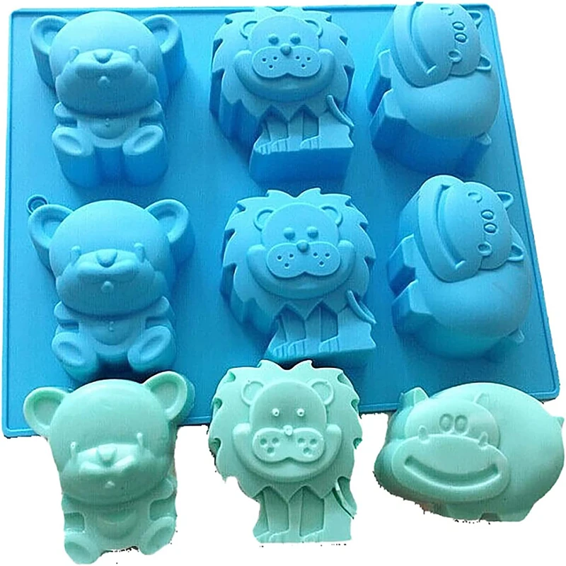 6 Hole Lion Bear Hippo Silicone Cake Baking Mold Cake Pan Soap Making Mold Muffin Cups Biscuit Chocolate DIY Mould Ice Cube Tray