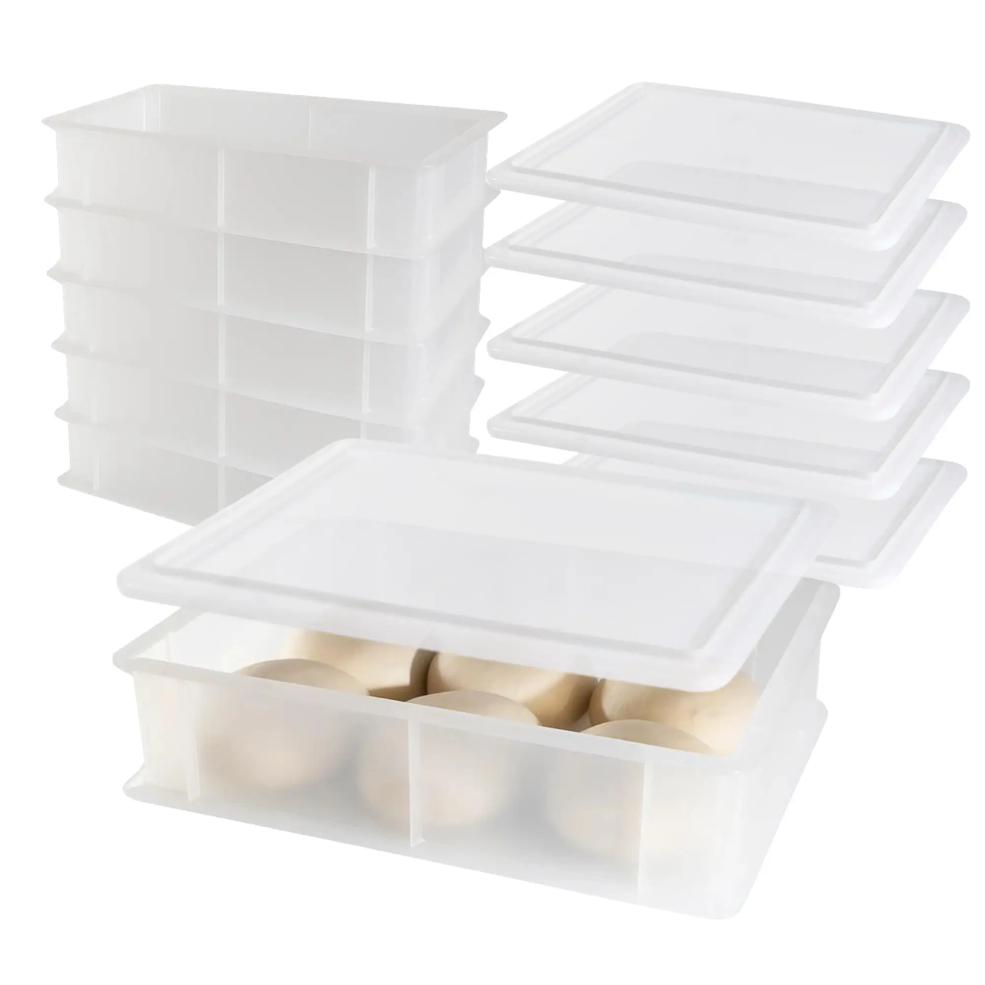Conteneur de levage pour pizza et pain, sans BPA, certifié qualité alimentaire, bacs de levage pour pâte - Fabriqué en Italie - 5 boîtes empilables 40x30x10 cm + 5 couvercles
