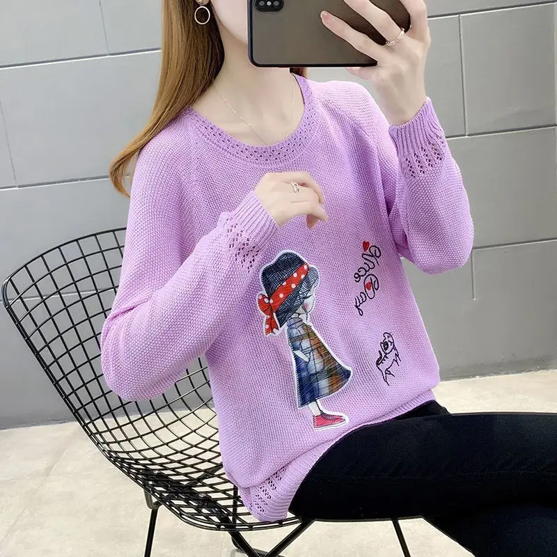 Cartoon Knitted Autumn Pullover Sweater Long Sleeve O-neck Casual Pull Jumpers Cute Female Korea Tops