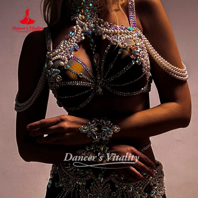 Belly Dancer Costume Customized High End Luxury Exquisite Pearls AB Stones Competition Performance Clothing Dance's Vitality