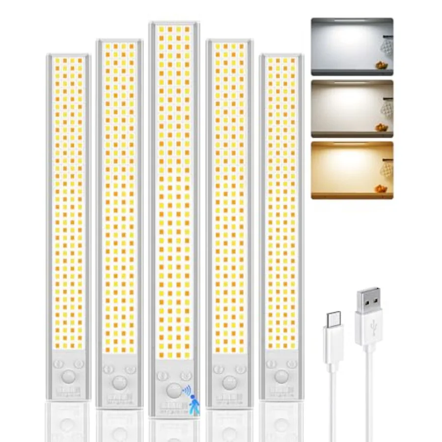 

12inch Under Cabinet Lighting Wireless 152LED Motion Sensor Light Indoor USB Rechargeable Closet Lights 3 Color Temps and Dimma