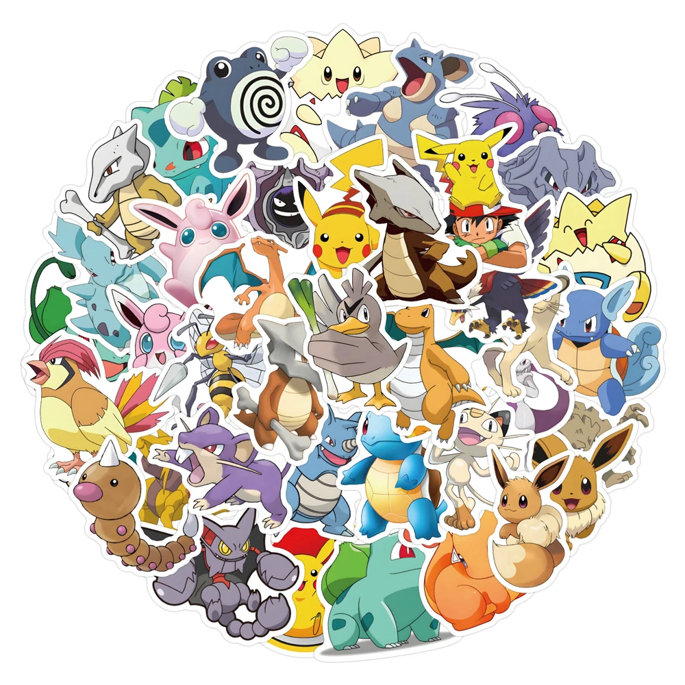 50/60pcs Cute Cartoon Anime Pokemon Stickers Kids Toys Kawaii Poke Ball Pikachu Decals Skateboard Laptop Waterproof Sticker
