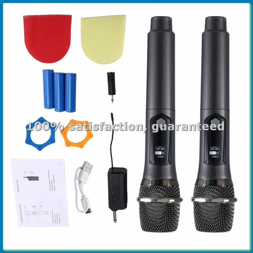 

Беспроводной домашний микрофон 1-в-2 с интерфейсом 6.35 мм, профессиональный ручной микрофон для караоке и сцены, серый-A51M