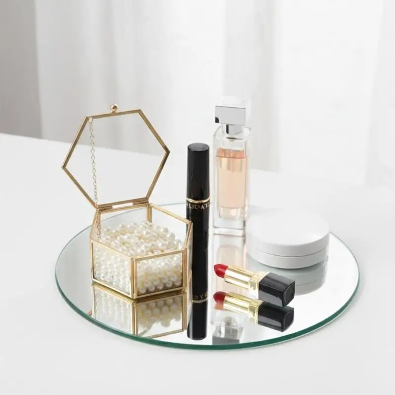 Hexagonal Glass Ring Display Box Gold Tone Retro Jewelry Showcase Container Rings Trinkets Desktop Jewelry Display Accessory