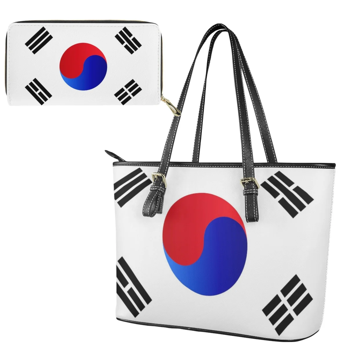 South Korea Country Flag Pattern Ladies Comfortable Waterproof PU Large Capacity Handbag Simple Mulit Satchel Handbag Saddle Bag